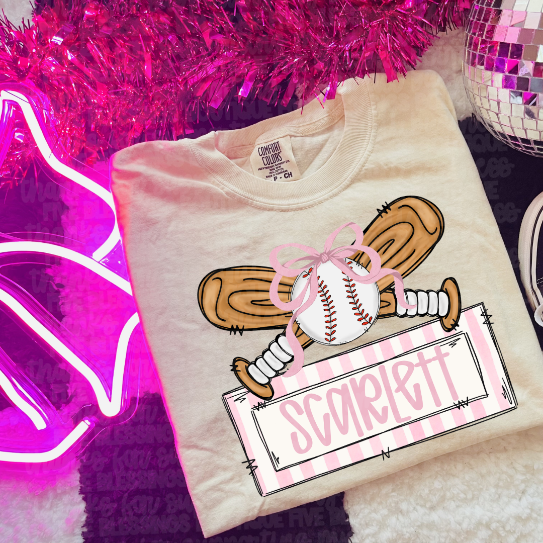 Pink baseball name plate