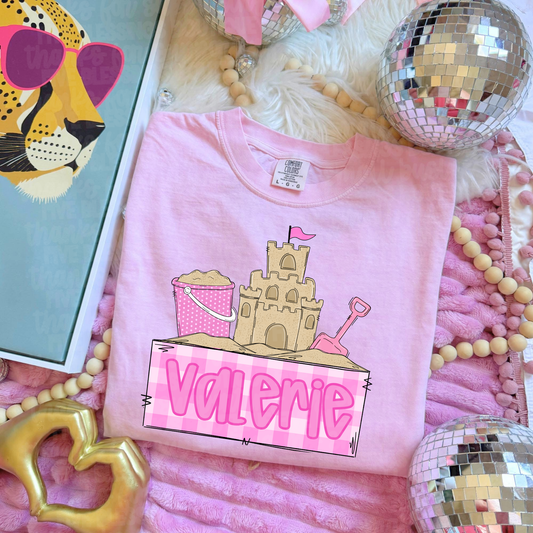Pink sand castle name plate